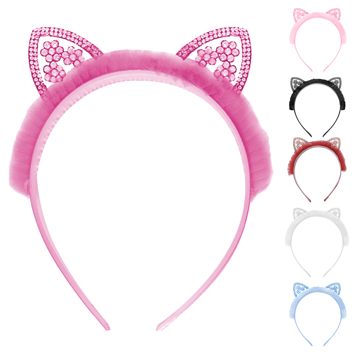 Diadema De Orejas De Gato Con Brillo Para Niña 6pz Colores Flor Multicolor