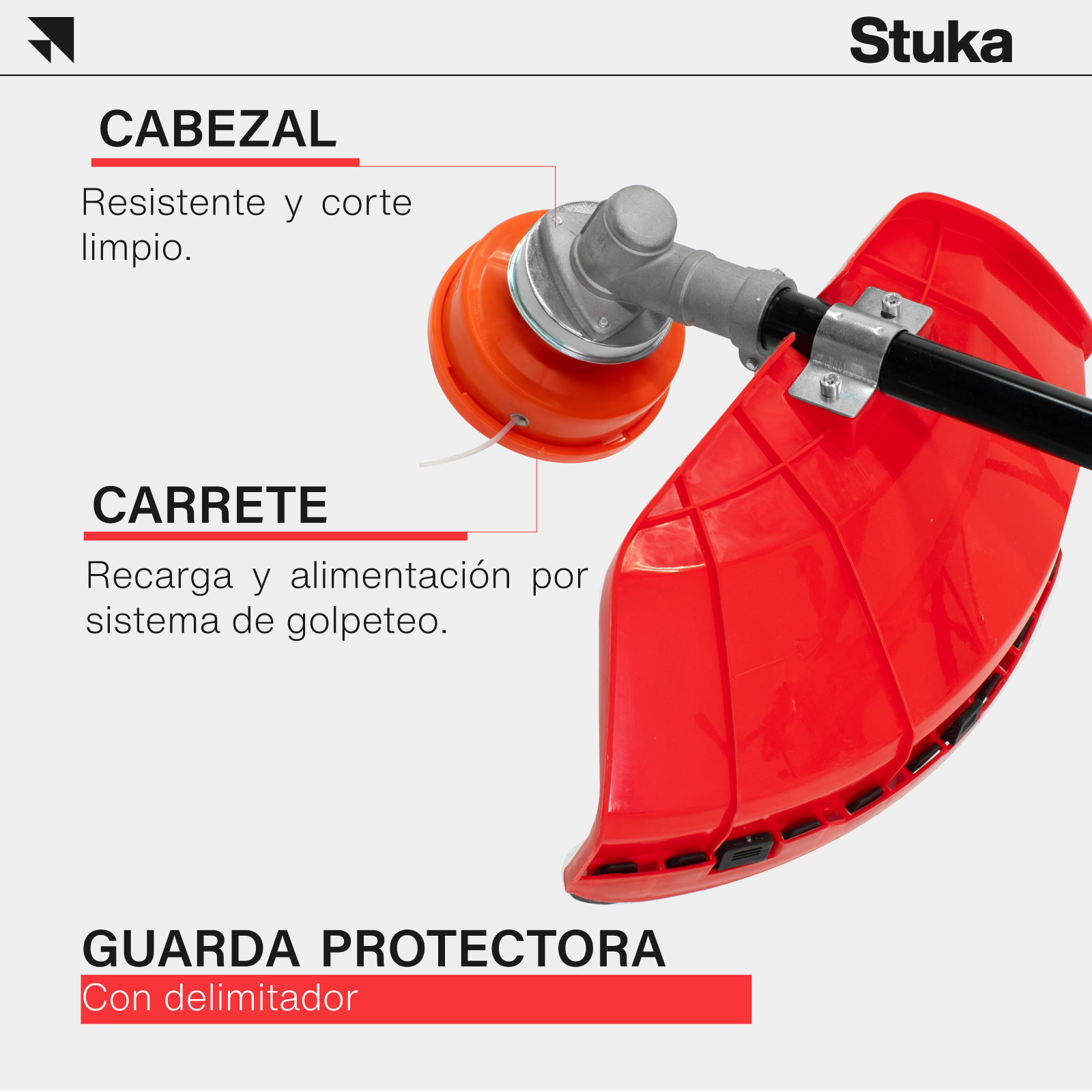 Podadora para Cesped Stuka Motor 2 Tiempos, Desbrozadora de Gasolina para Pasto 2.0 HP