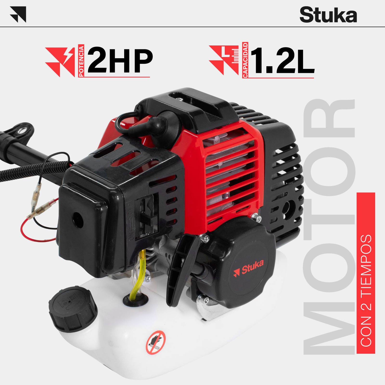 Podadora para Cesped Stuka Motor 2 Tiempos, Desbrozadora de Gasolina para Pasto 2.0 HP