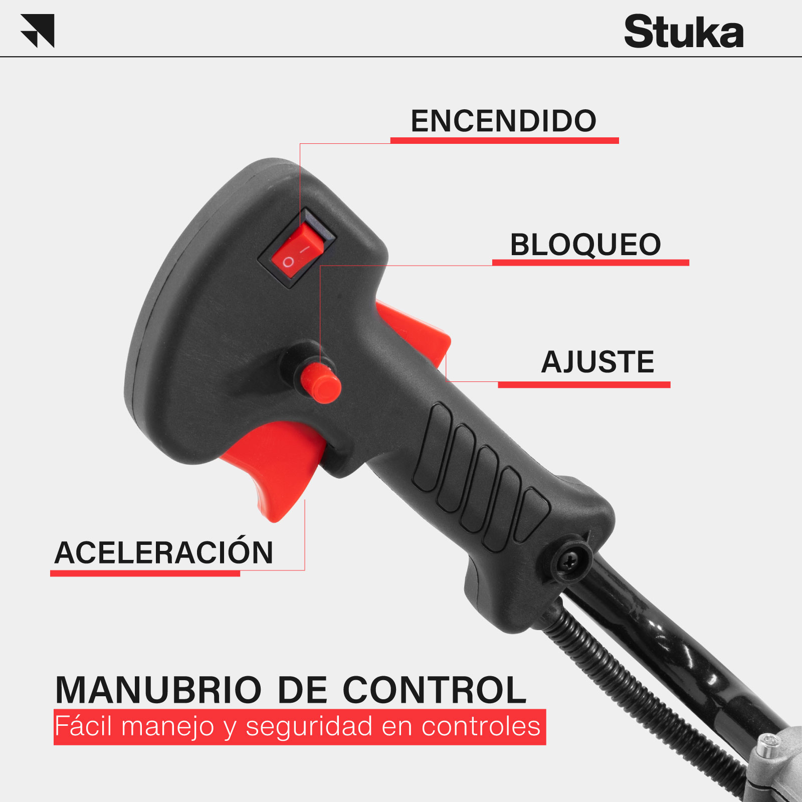 Podadora para Cesped Stuka Motor 2 Tiempos, Desbrozadora de Gasolina para Pasto 2.0 HP