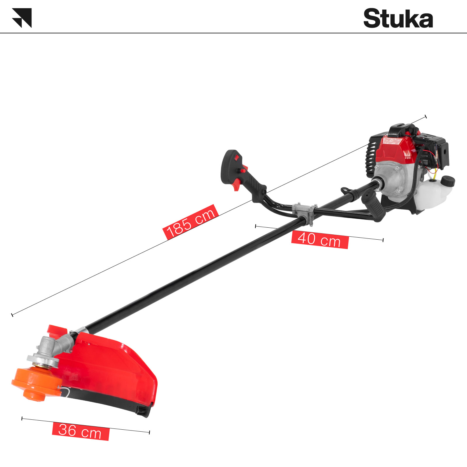 Podadora para Cesped Stuka Motor 2 Tiempos, Desbrozadora de Gasolina para Pasto 2.0 HP