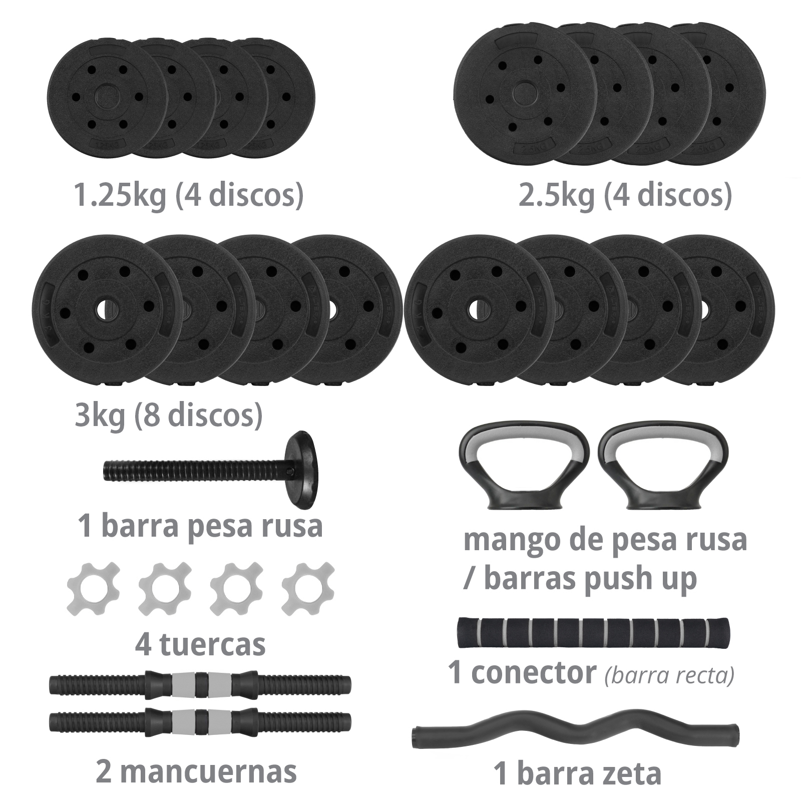Set de Mancuernas Ajustables 40 kg Altera 5 en 1 con Pesa Rusa 