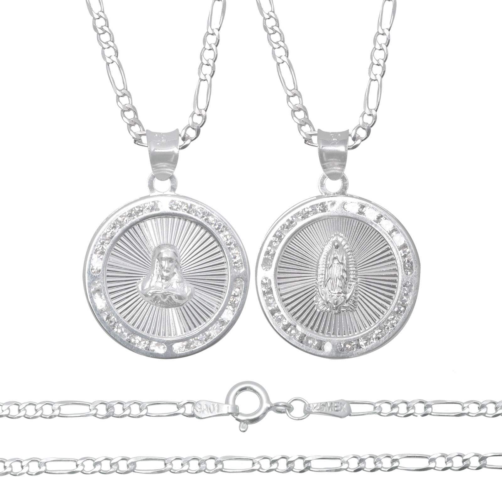Cadena Figaro Dije Nuestra Boda Virgen Sagrado Set Plata 925