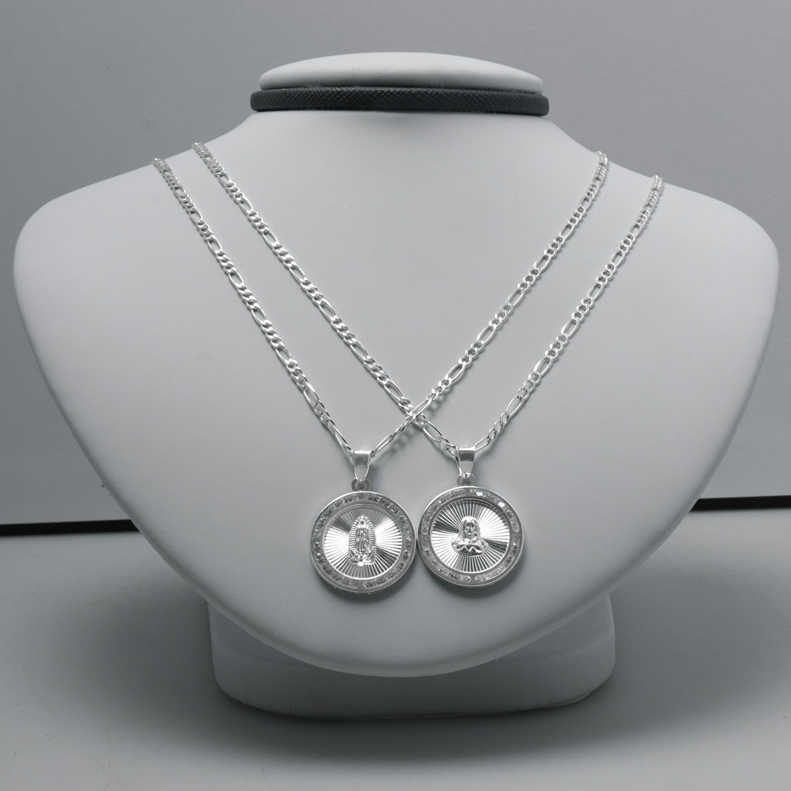 Cadena Figaro Dije Nuestra Boda Virgen Sagrado Set Plata 925