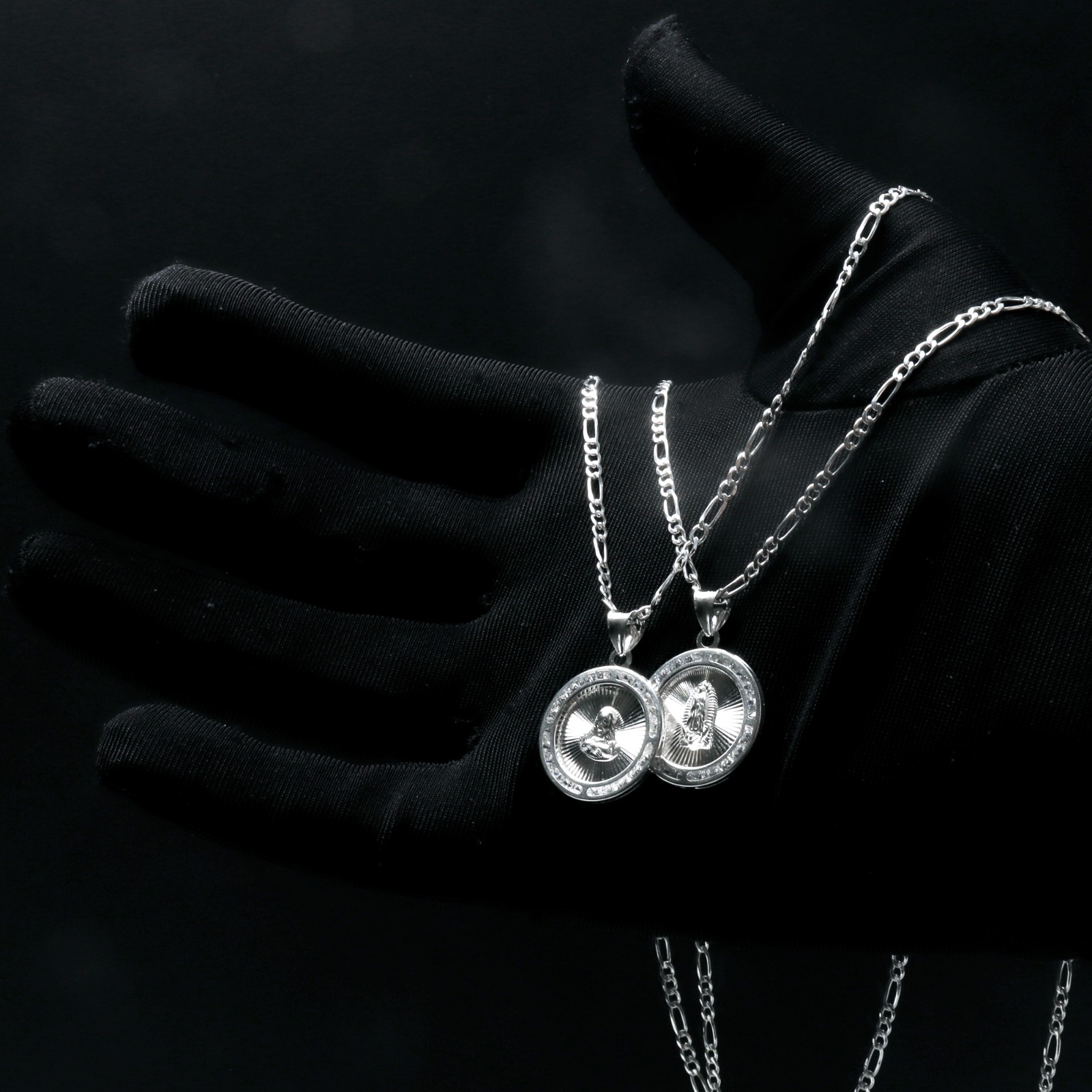 Cadena Figaro Dije Nuestra Boda Virgen Sagrado Set Plata 925