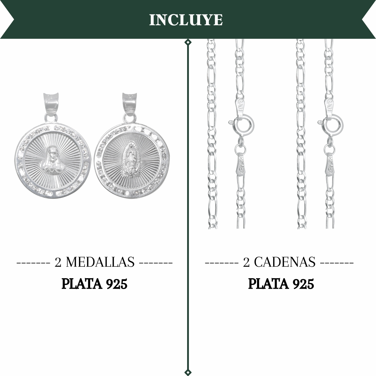 Cadena Figaro Dije Nuestra Boda Virgen Sagrado Set Plata 925