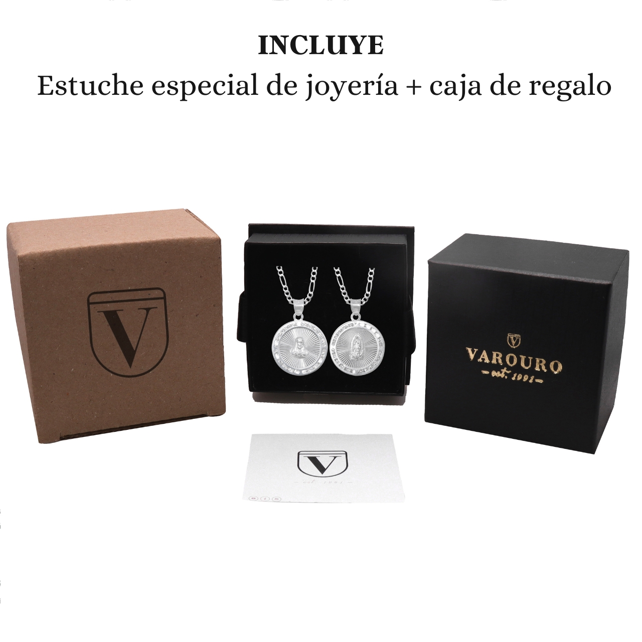 Cadena Figaro Dije Nuestra Boda Virgen Sagrado Set Plata 925