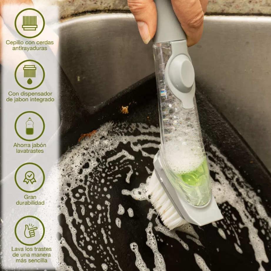 Cepillo Con Dispensador De Jabon Lava Trastes