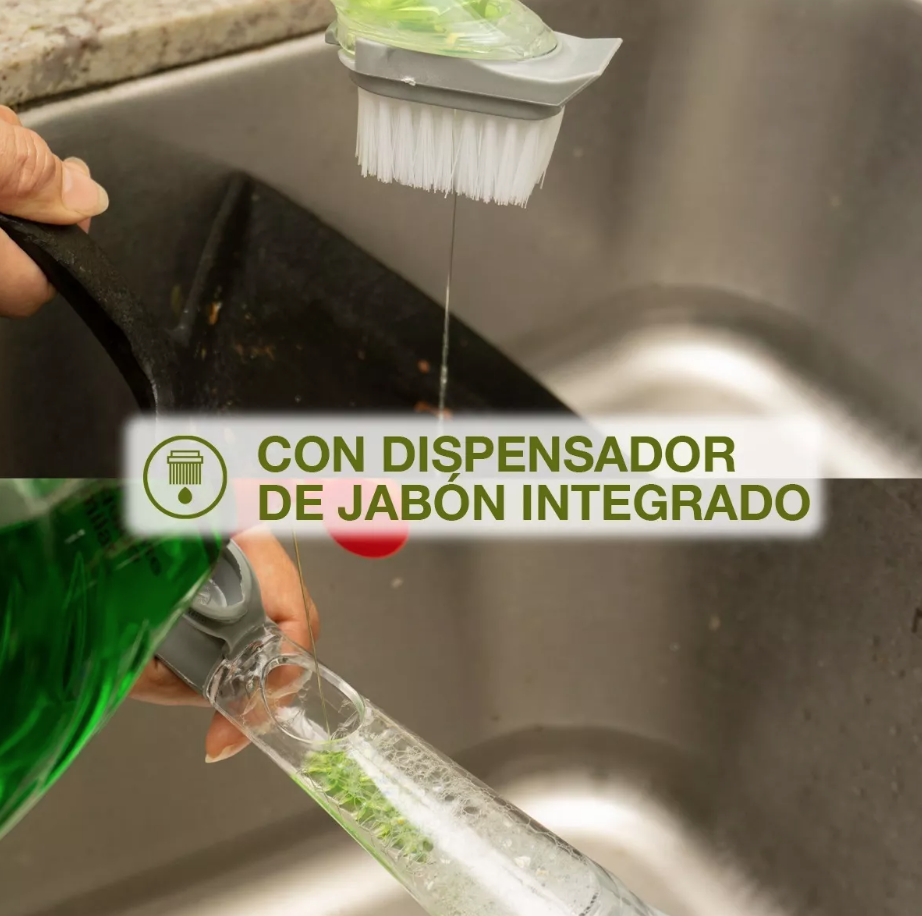 Cepillo Con Dispensador De Jabon Lava Trastes