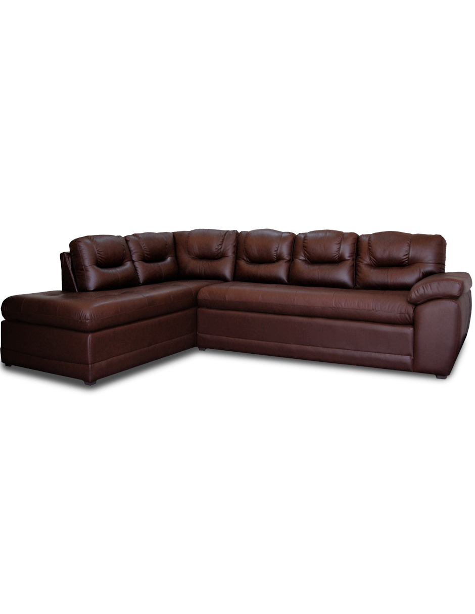 Sala de Piel Genuina Esquinera Izquierda Sofa y Cheise Verona Color Tabaco - ConfortoPiel