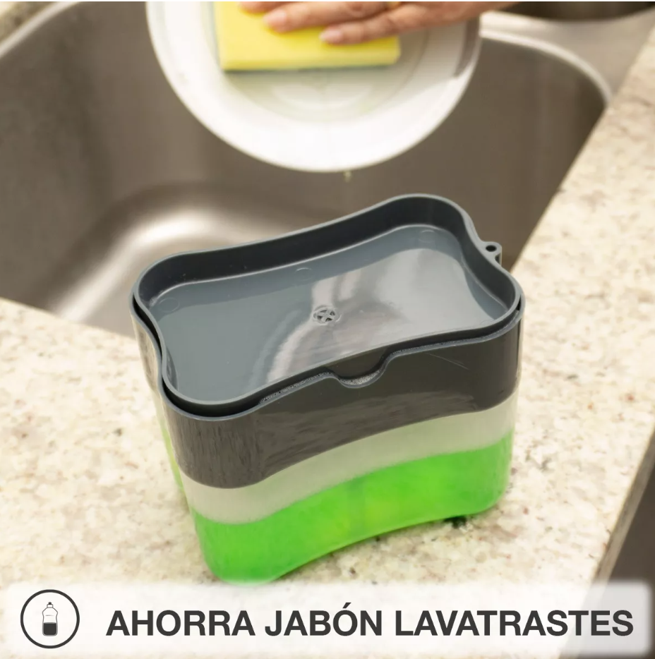 Dispensador De Jabon 2 En 1 Para Fibra Esponja Lava Trastes