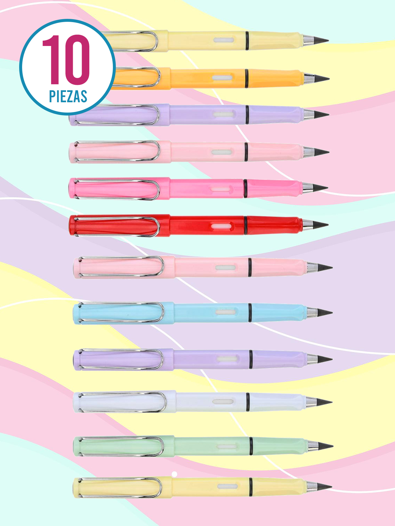 Kit 10 Lapices mágico infinito reutilizable con goma diferentes colores