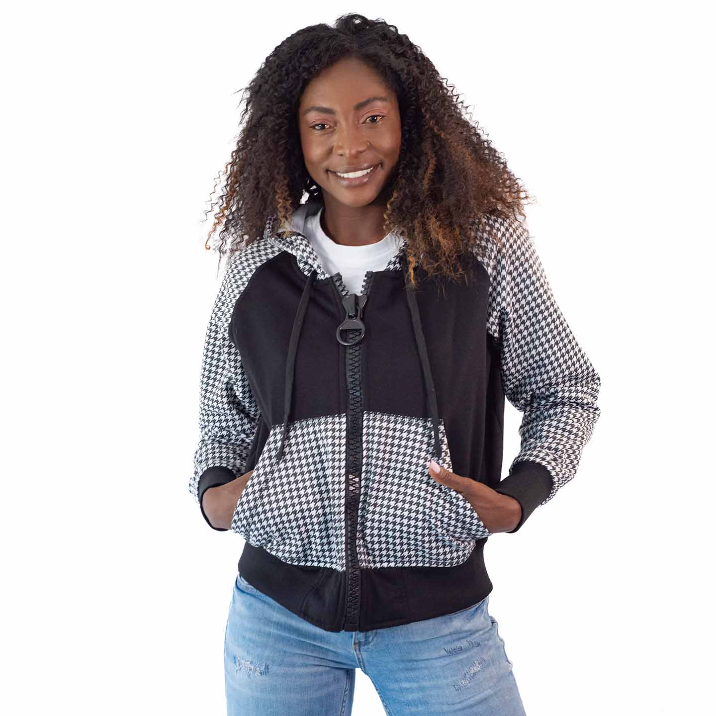 Sudadera Pata de Gallo con Cierre Extravagante