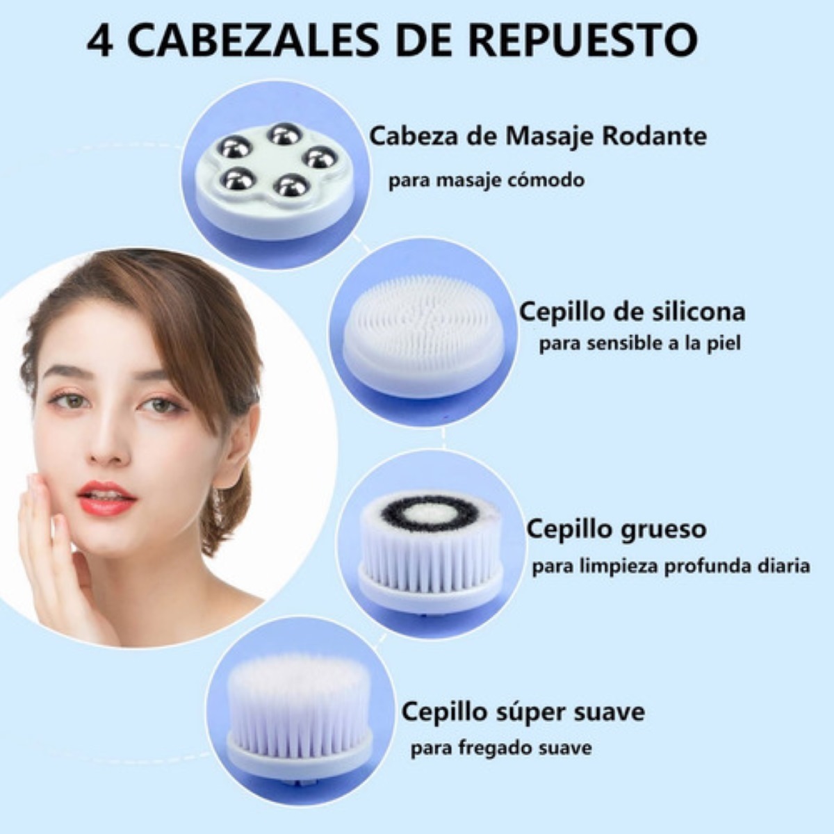 Cepillo de limpieza facial eléctrico exfoliante facial con 3 cabezales  limpiadores y 2 velocidades ajustables para limpieza profunda, eliminación  de
