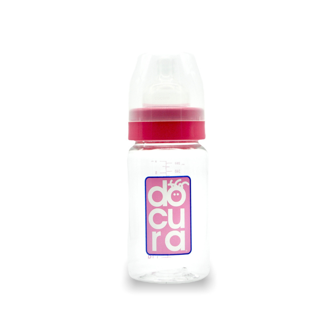 DOCURA - Mamila Para Bebé De 9 oz/260ml Con Boca Ancha, Biberón Con Flujo Medio De Silicón Líquido, Anti cólicos, Libre de BPA, Colores Amarillo, Rosa, Azul y Naranja
