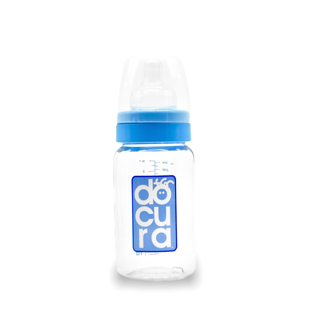DOCURA - Mamila Para Bebé De 9 oz/260ml Con Boca Ancha, Biberón Con Flujo Medio De Silicón Líquido, Anti cólicos, Libre de BPA, Colores Amarillo, Rosa, Azul y Naranja
