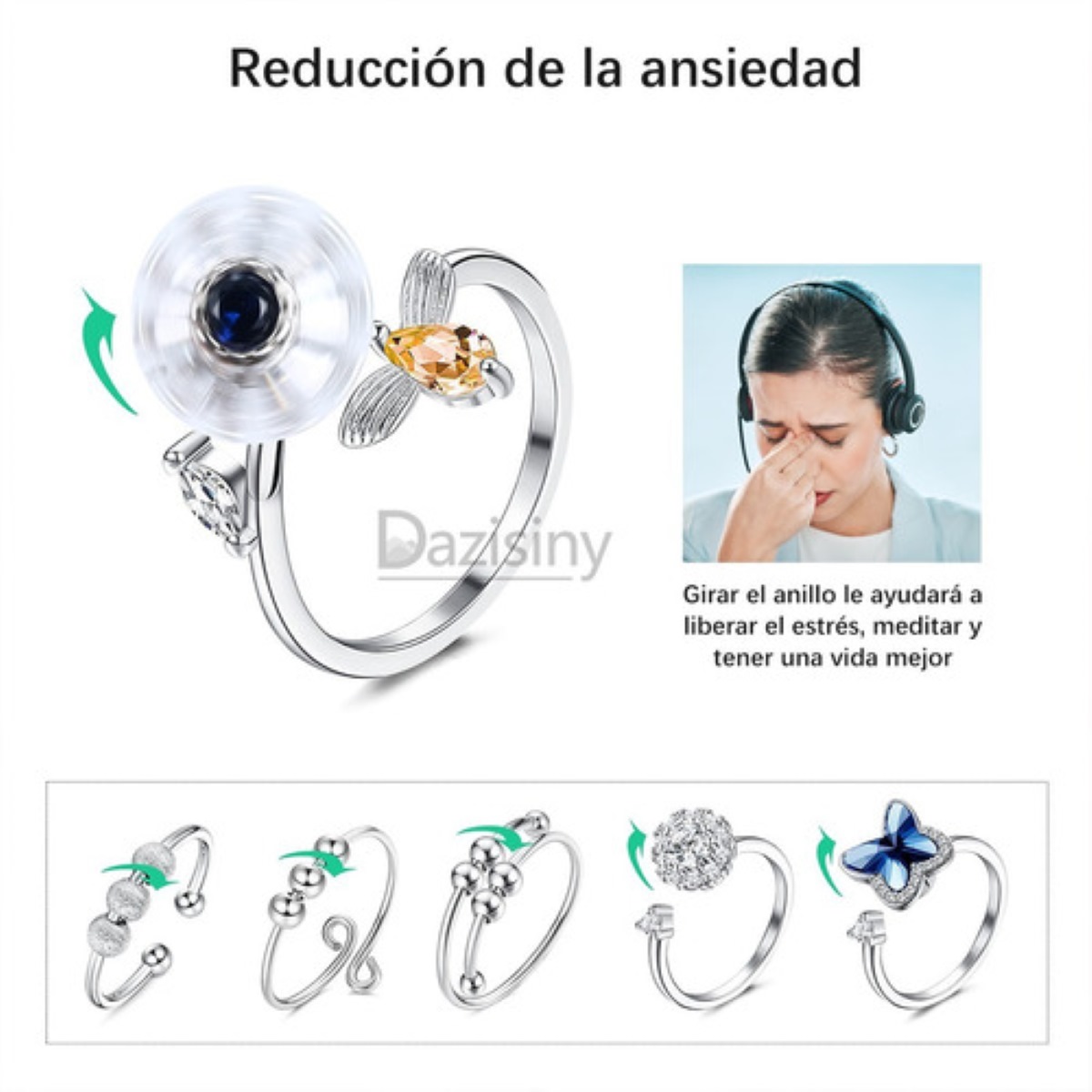 6 Anillo Anti-ansiedad Cuenta Giratorias Anillo De Joyería