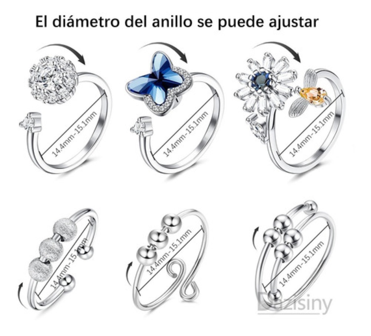 6 Anillo Anti-ansiedad Cuenta Giratorias Anillo De Joyería