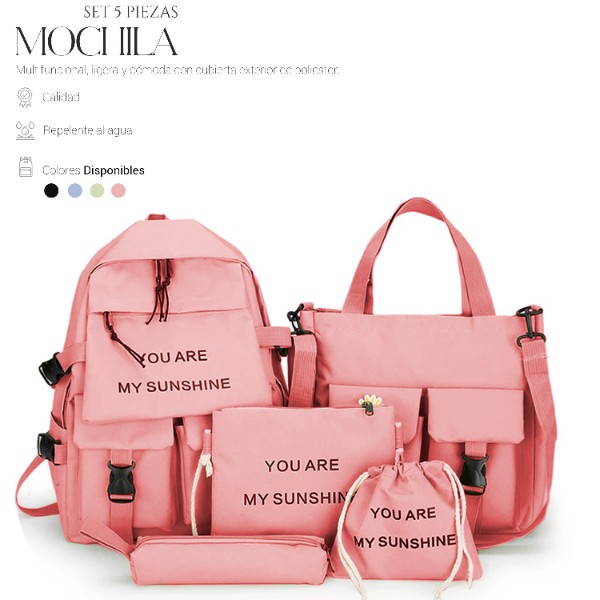 Mochilas Set 5 Pzs Escolar Bolsas Lapicera
