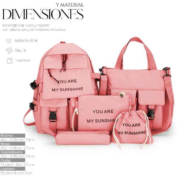 Mochilas Set 5 Pzs Escolar Bolsas Lapicera