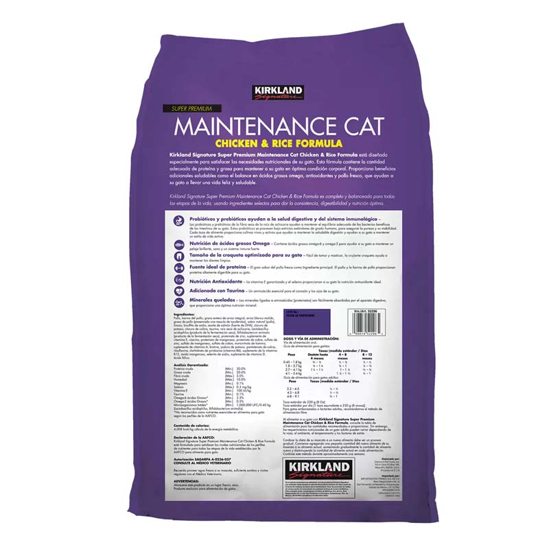 Alimento Kirkland Signature Super Premium Maintenance Cat Para Gato Adulto Sabor Pollo Y Arroz En Bolsa De 25lb