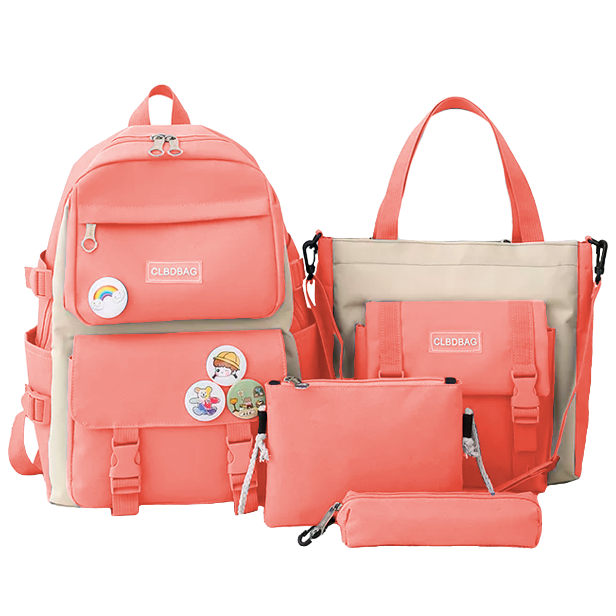 Set 3 Mochila Bolsas Escolar Estudiante Lapicera Tote Lona,rosa