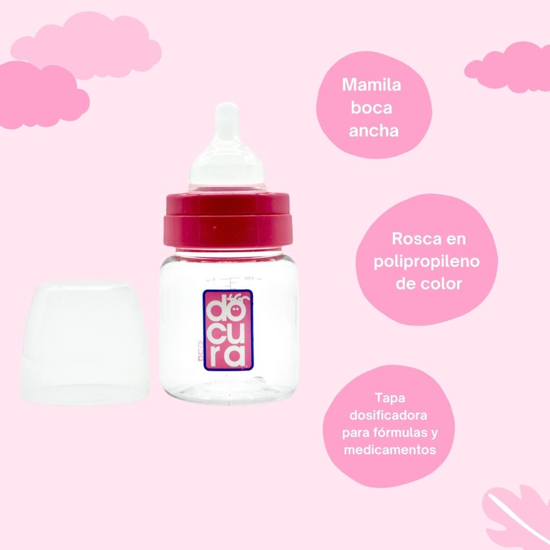 DOCURA - Mamila Para Bebé De 5 oz/150ml Con Boca Ancha, Biberón Con Flujo Lento De Silicón Líquido, Anti cólicos, Libre de BPA, Colores: Amarillo, Rosa, Azul y Naranja