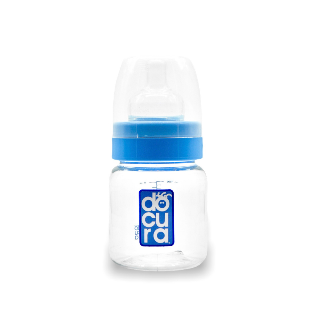 DOCURA - Mamila Para Bebé De 5 oz/150ml Con Boca Ancha, Biberón Con Flujo Lento De Silicón Líquido, Anti cólicos, Libre de BPA, Colores: Amarillo, Rosa, Azul y Naranja