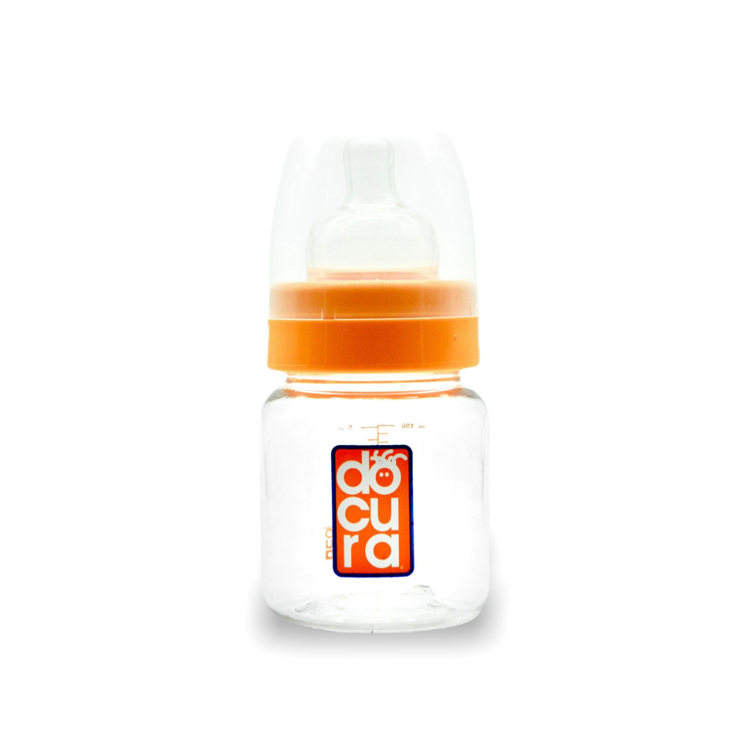 DOCURA - Mamila Para Bebé De 5 oz/150ml Con Boca Ancha, Biberón Con Flujo Lento De Silicón Líquido, Anti cólicos, Libre de BPA, Colores: Amarillo, Rosa, Azul y Naranja