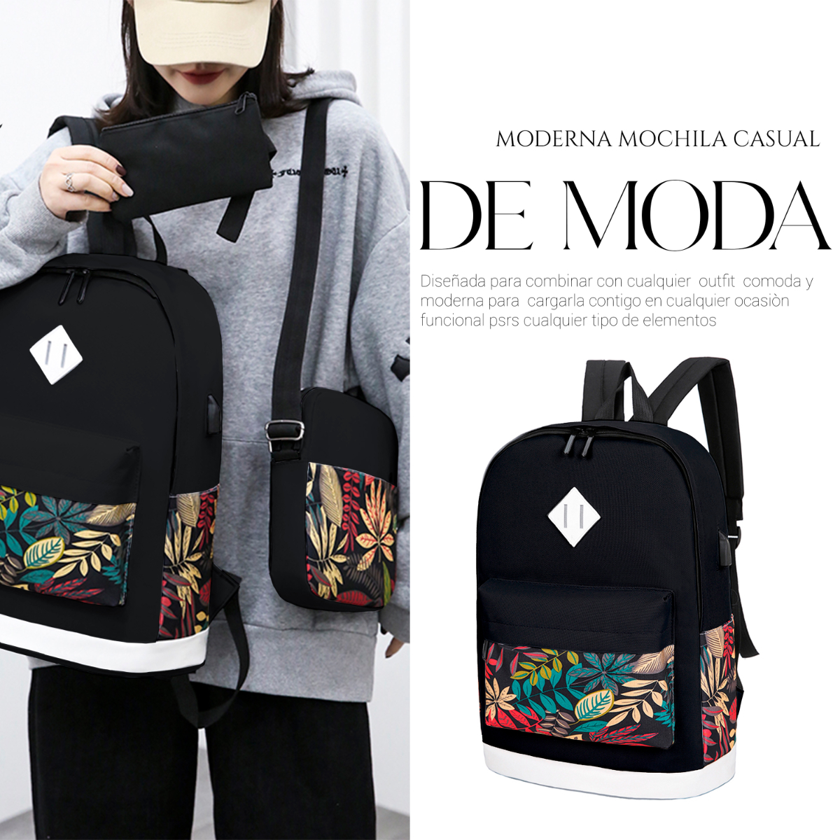 Mochilas Backpack Impermeable Puerto Usb Set 3pzs