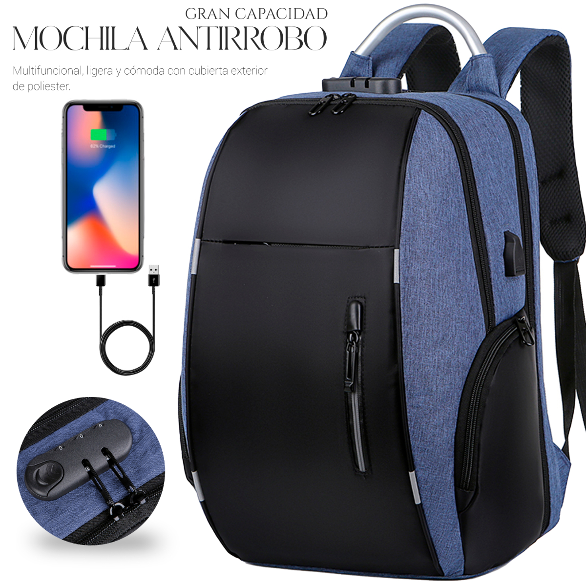 Mochila Antirrobo De Gran Capacidad Con Cargador Usb
