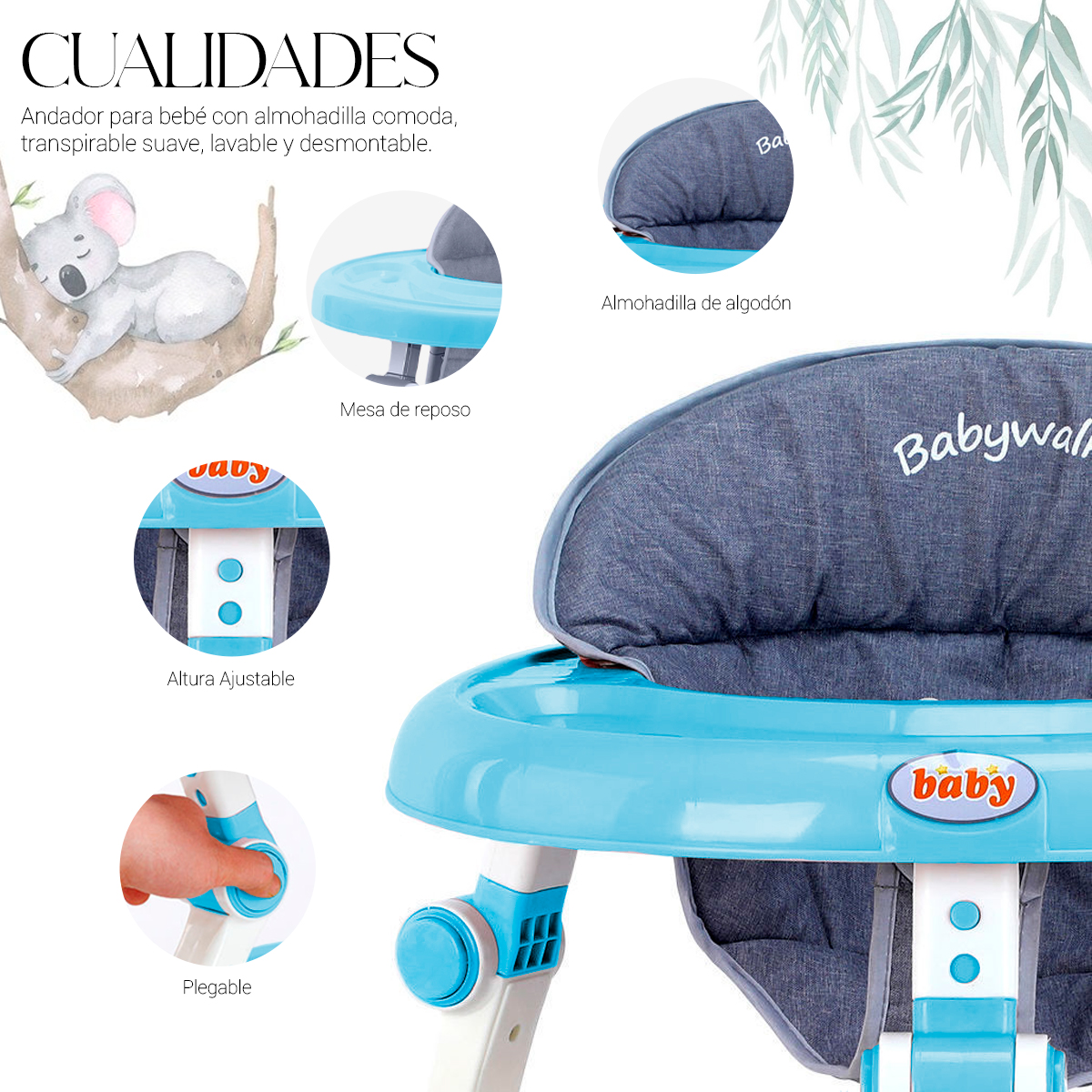 Andador De Bebe Niño Azul Plegable For Children Bebes Altura Ajustable