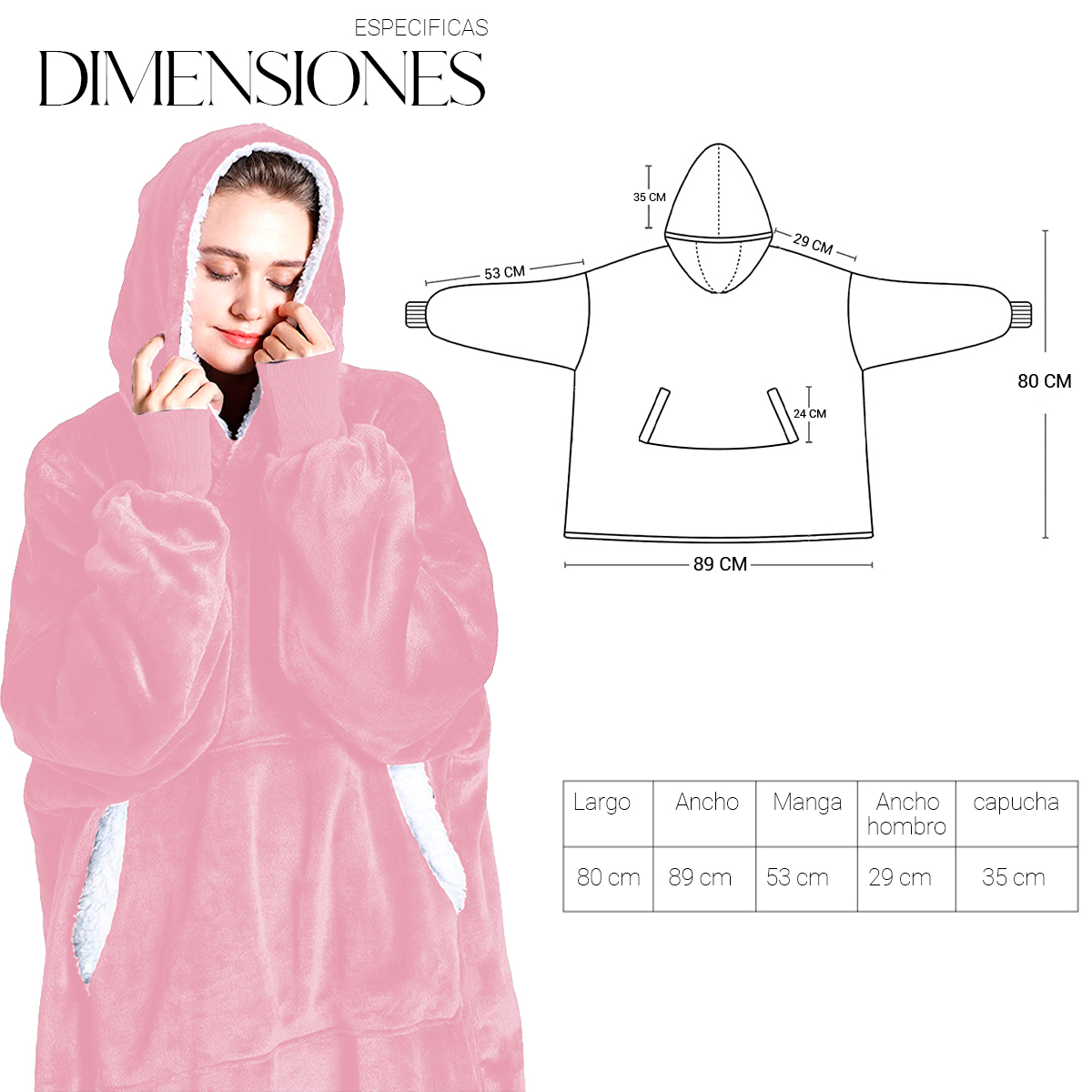 Sudadera Cobija Color Rosa Hoodie Con Capucha Afelpada Calientita Suave