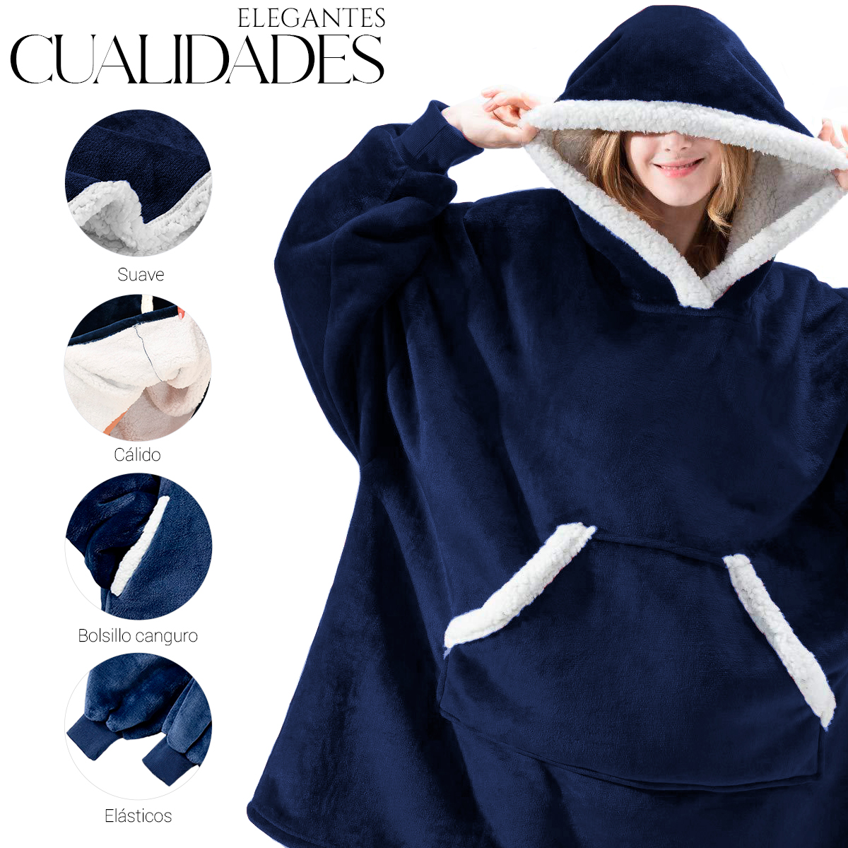 Sudadera Cobija Color Azul Hoodie Con Capucha Afelpada Calientita Suave