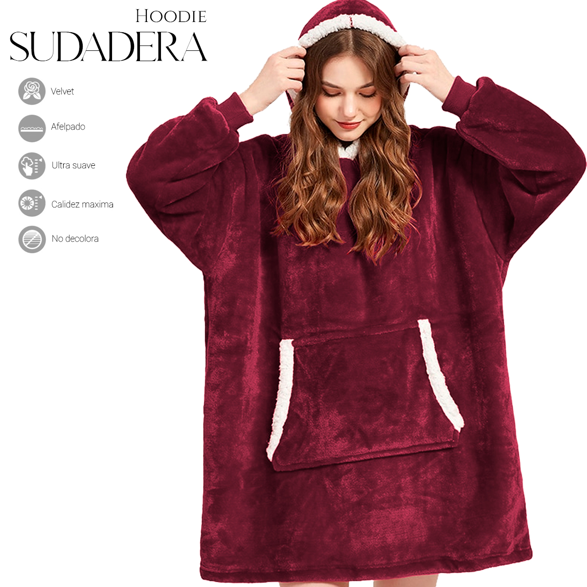 Sudadera Cobija Color Rojo Hoodie Con Capucha Afelpada Calientita Suave