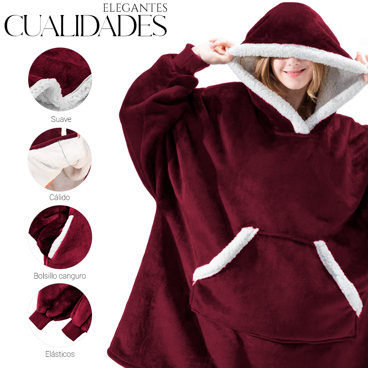 Sudadera Cobija Color Rojo Hoodie Con Capucha Afelpada Calientita Suave