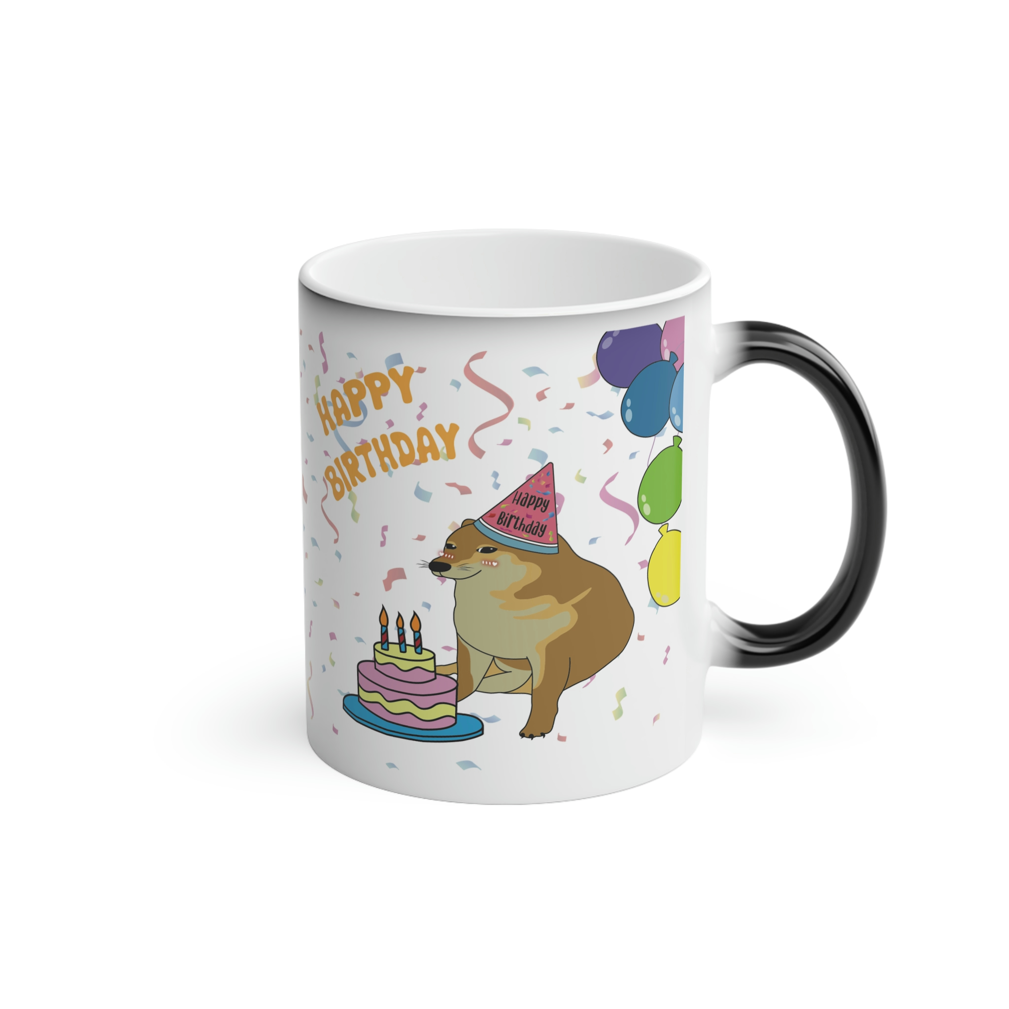 Perro Cheems Felicidades Cumpleaños Happy Birthday | Taza Divertida Memes | Taza Mágica Sensible Al Calor | Apta Para Microondas y Lavavajillas | Transforma tus Mañanas con Nuestras Encantadoras Tazas de Cerámica