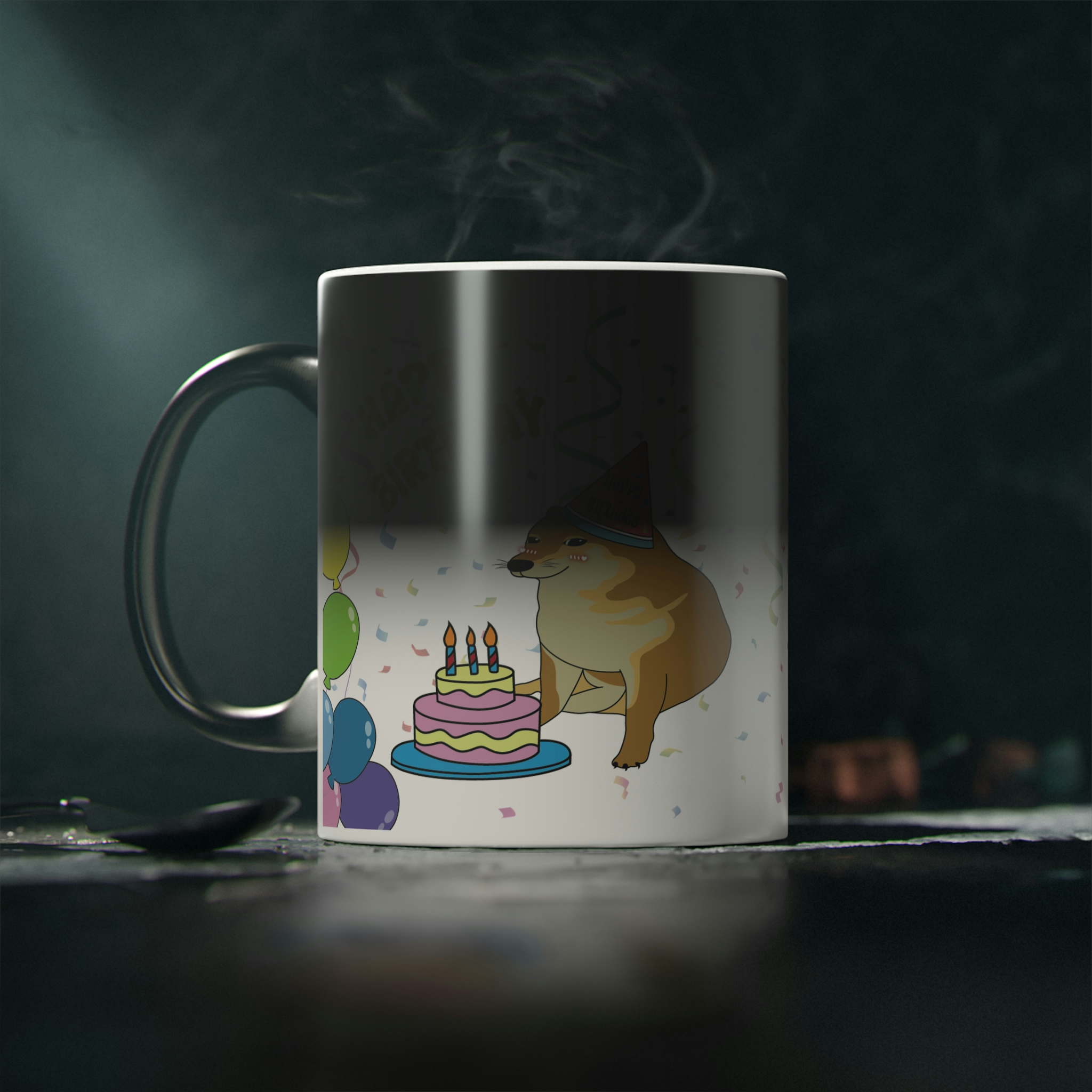 Perro Cheems Felicidades Cumpleaños Happy Birthday | Taza Divertida Memes | Taza Mágica Sensible Al Calor | Apta Para Microondas y Lavavajillas | Transforma tus Mañanas con Nuestras Encantadoras Tazas de Cerámica