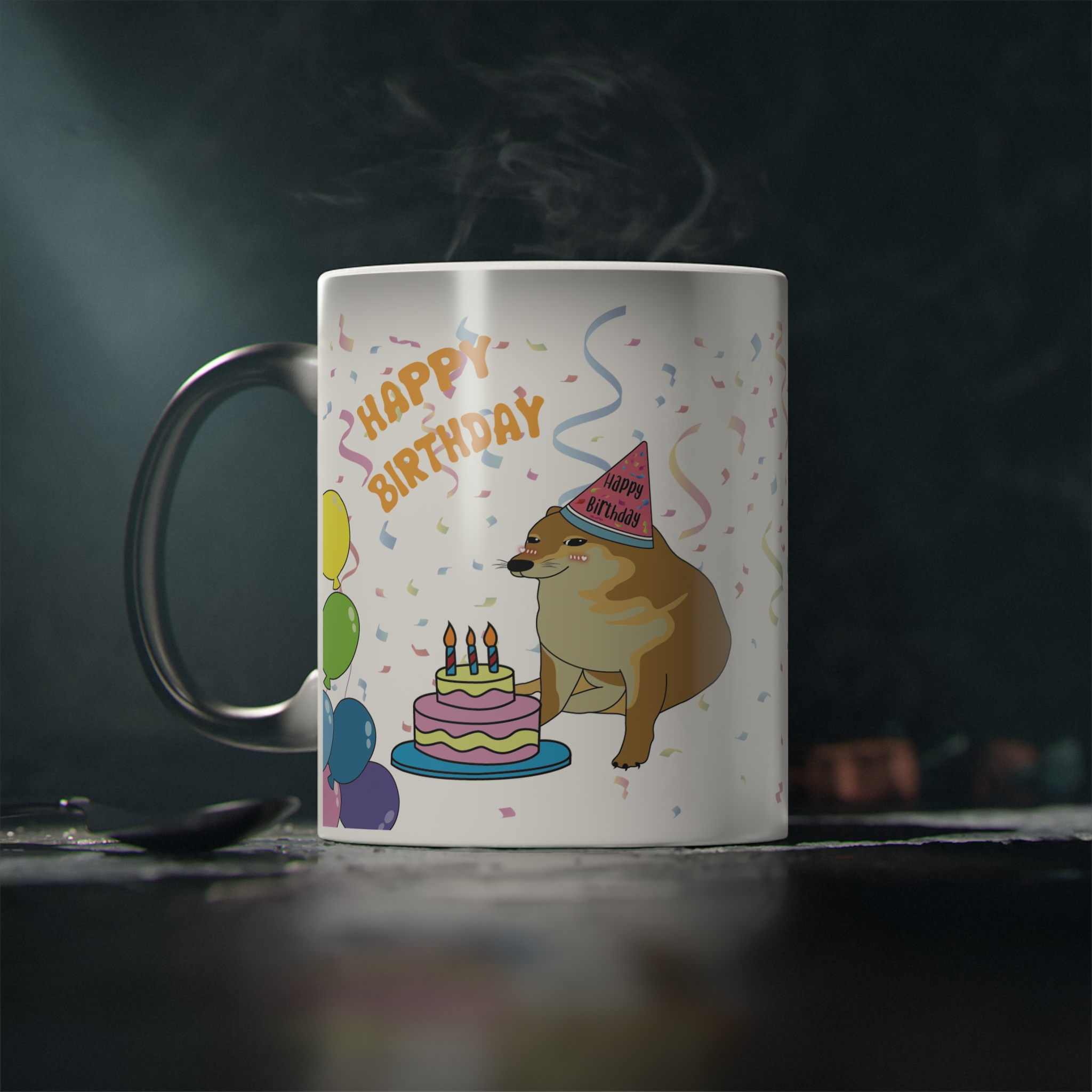Perro Cheems Felicidades Cumpleaños Happy Birthday | Taza Divertida Memes | Taza Mágica Sensible Al Calor | Apta Para Microondas y Lavavajillas | Transforma tus Mañanas con Nuestras Encantadoras Tazas de Cerámica