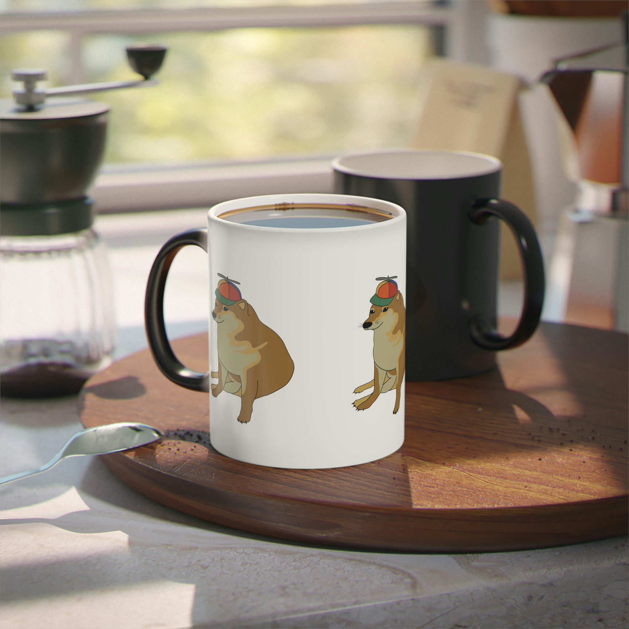 Perro Cheems Gorro Propeller Diferentes Personajes | Taza Divertida Memes | Taza Mágica Sensible Al Calor | Apta Para Microondas y Lavavajillas | Transforma tus Mañanas con Nuestras Encantadoras Tazas de Cerámica