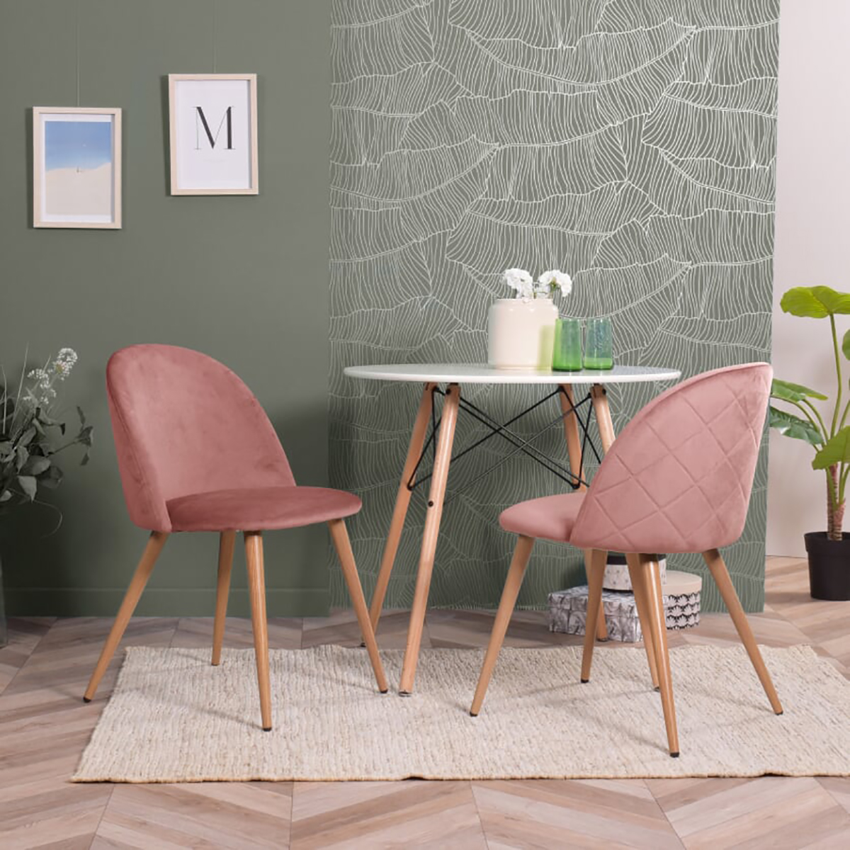 FurnitureR Juego de 2 Sillas de Comedor de Terciopelo Sillas de Ocio Modernas Rosa