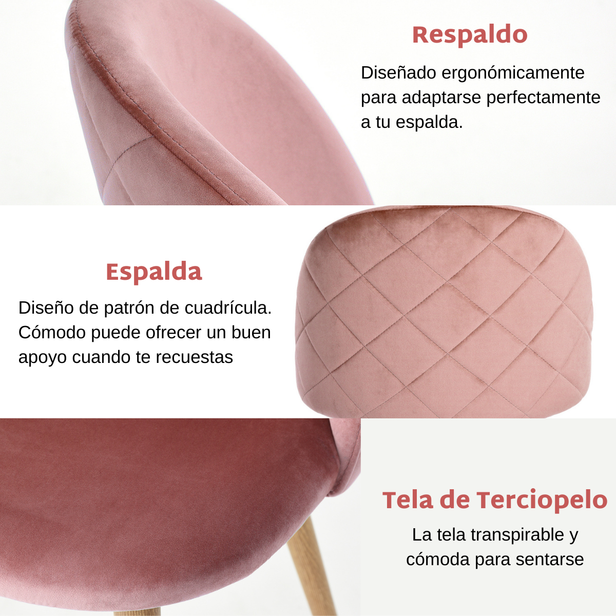 FurnitureR Juego de 2 Sillas de Comedor de Terciopelo Sillas de Ocio Modernas Rosa
