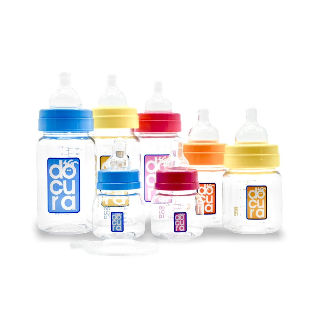 DOCURA  Set Para Recién Nacido Biberones De Boca Ancha 8 Piezas Silicón Líquido Flujo Lento y Medio Anti cólicos Antireflujo Libre de BPA
