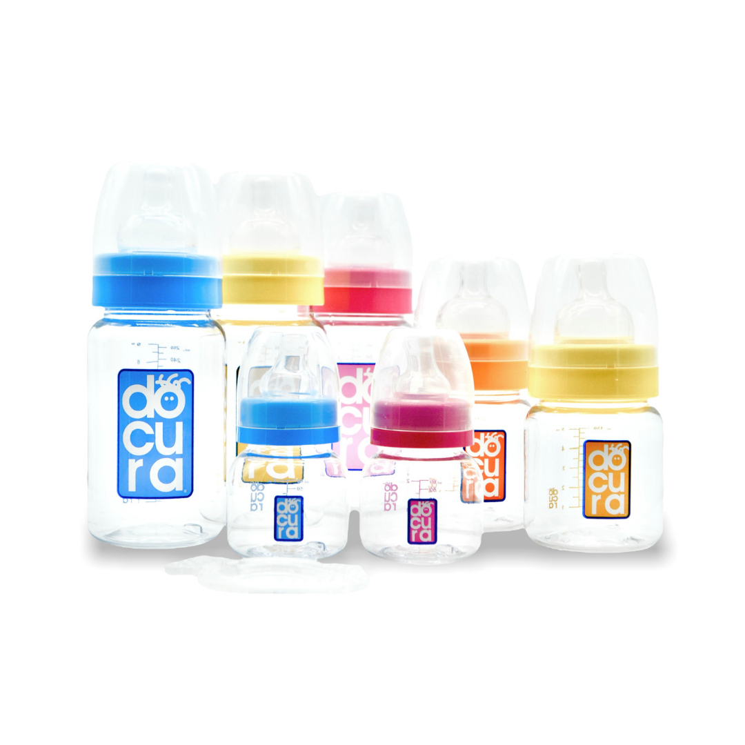 DOCURA  Set Para Recién Nacido Biberones De Boca Ancha 8 Piezas Silicón Líquido Flujo Lento y Medio Anti cólicos Antireflujo Libre de BPA