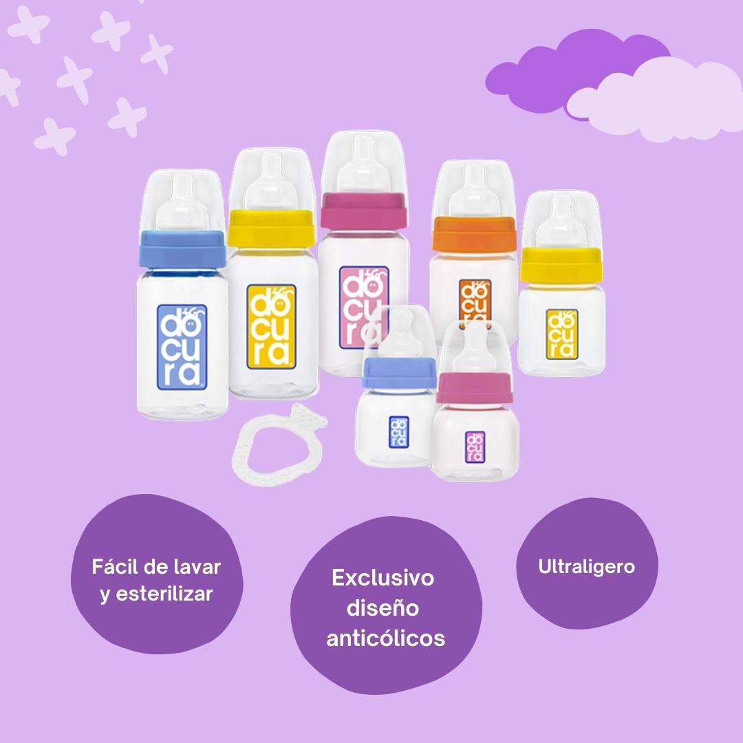 DOCURA  Set Para Recién Nacido Biberones De Boca Ancha 8 Piezas Silicón Líquido Flujo Lento y Medio Anti cólicos Antireflujo Libre de BPA