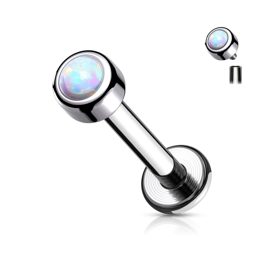 Piercing labret barril opalo, lobulo, tragus, helix, etc