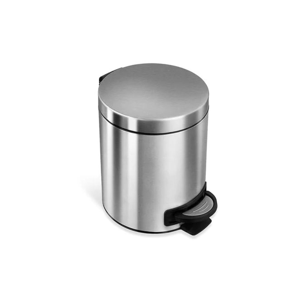 Bote de Basura Chico para Baño, Oficina. 5 Litros, Acero Inoxidable. Con Cubo Interior Extraíble, Tapa y Pedal.