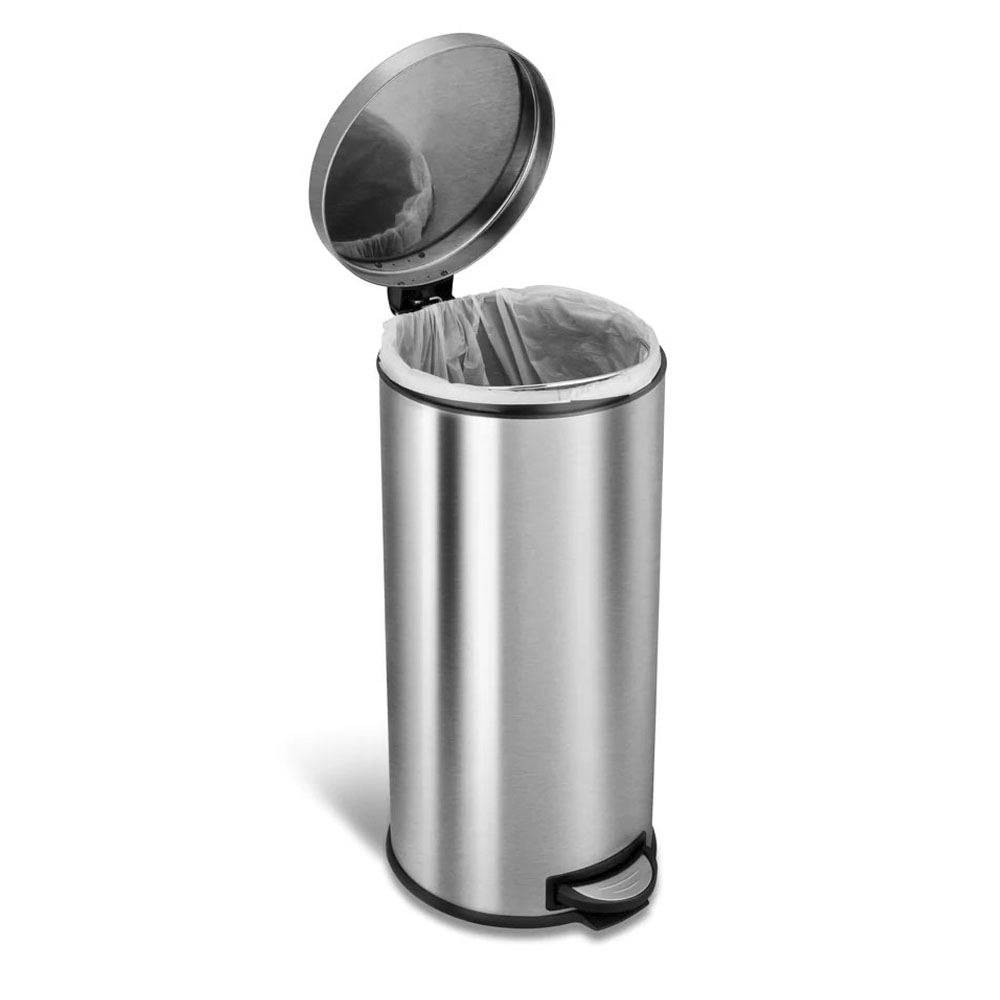 Bote de Basura Grande para Cocina, Baño, Oficina. 30 Litros, Acero Inoxidable. Con Cubo Interior, Tapa y Pedal.