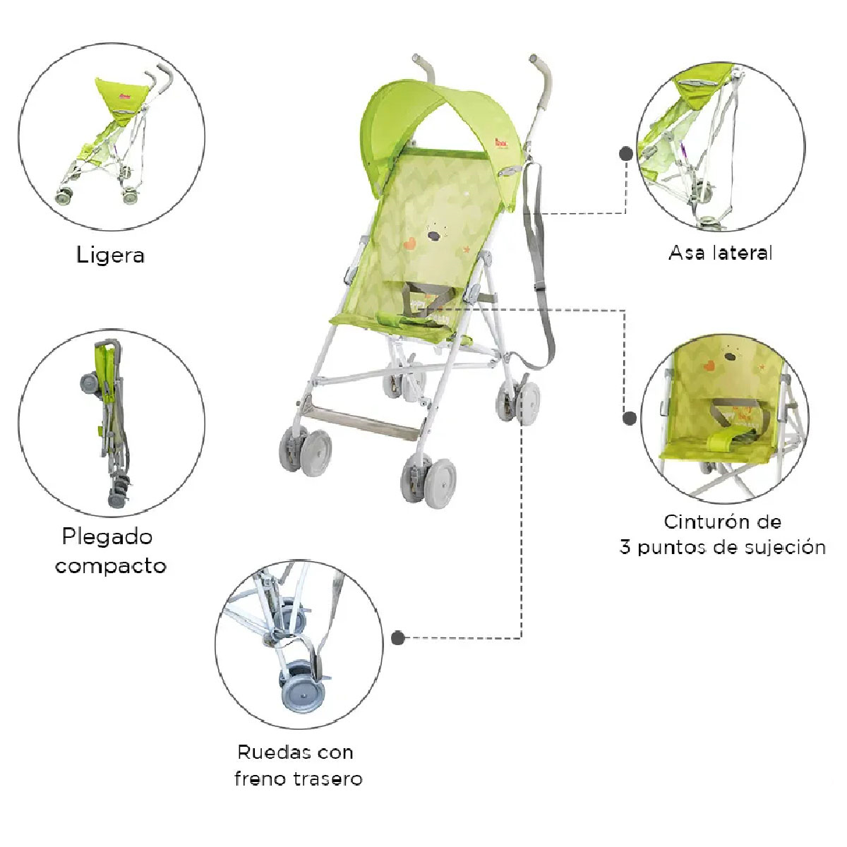 Carriola de Baston Zoo Baby Verde DBebe.