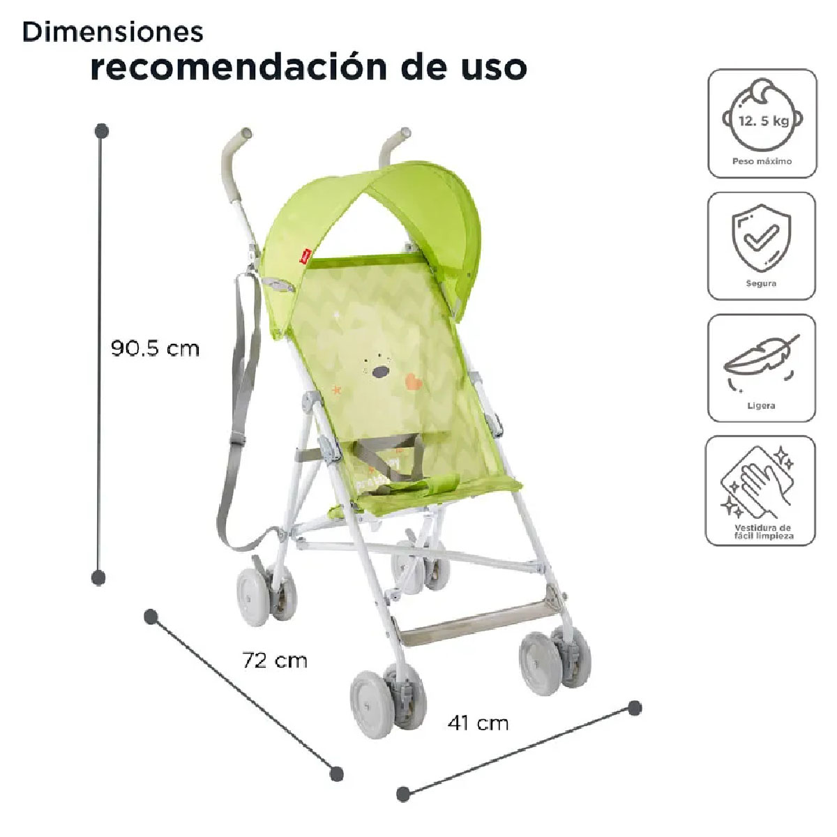 Carriola de Baston Zoo Baby Verde DBebe.